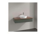 Villeroy und Boch Antao Waschtisch-Unterschrank L09112HL mit Beleuchtung, 1 Auszug, 1000 x 190 x 500 mm, Front mit Struktur, Leaf Green Matt Lacquer / Warm Walnut