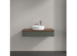 Villeroy und Boch Antao Waschtisch-Unterschrank K09052HL 100x19x50cm, Hahnloch, Waschbeckenplattenfarbe warm walnut, leaf green matt lacquer