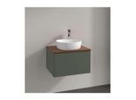 Villeroy und Boch Antao Waschtisch-Unterschrank L29012HL mit Beleuchtung, 1 Auszug, 600 x 360 x 500 mm, Front ohne Struktur, Leaf Green Matt Lacquer / Warm Walnut