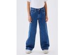 Weite Jeans NAME IT "NKFROSE für Mädchen mit weitem Bein und High Waist", Mädchen, Gr. 140, N-Gr, blau (medium blau denim), Denim/Jeans, Obermaterial: 74% Baumwolle, 24% Polyester, 1% Elasthan, 1% Viskose, unifarben, loose fit, Jeans, unifarben, casual, loose fit, Baumwollmischung, Denim