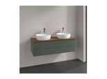 Villeroy und Boch Antao Waschtisch-Unterschrank L24112HL mit Beleuchtung, 2 Auszüge, 1200 x 360 x 500 mm, Front mit Struktur, Leaf Green Matt Lacquer / Warm Walnut