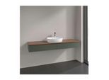 Villeroy und Boch Antao Waschtisch-Unterschrank L14112HL mit Beleuchtung, 2 Auszüge, 1600 x 190 x 500 mm, Front mit Struktur, Leaf Green Matt Lacquer / Warm Walnut