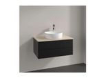Villeroy und Boch Antao Waschtisch-Unterschrank L19053PD mit Beleuchtung, 2 Auszüge, 800 x 360 x 500 mm, Front ohne Struktur, Black Matt Lacquer / Botticino