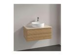 Villeroy und Boch Antao Waschtisch-Unterschrank L19113HN mit Beleuchtung, 2 Auszüge, 800 x 360 x 500 mm, Front mit Struktur, Honey Oak / Botticino