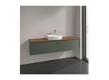 Villeroy und Boch Antao Waschtisch-Unterschrank L36112HL mit Beleuchtung, 2 Auszüge, 1600 x 360 x 500 mm, Front mit Struktur, Leaf Green Matt Lacquer / Warm Walnut