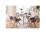 Mid.you , Grau , Holz, Textil, Holzwerkstoff , Buche, Eiche , massiv , Raute , oval , 90x76x180 cm , Esszimmer, Essgruppen