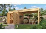 Gartenhaus WEKA "Batu 1 mit Anbau", braun (natur), ohne Fußboden, ohne Dacheindeckung, Massivholz, Gartenhäuser, Gartenhaus