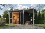 Gartenhaus WEKA "Batu 1,5 mit Anbau", dunkelgrau, ohne Fußboden, ohne Dacheindeckung, Massivholz, Gartenhäuser, Gartenhaus