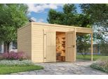 Gartenhaus WEKA "Batu 3 mit Anbau", beige (natur), ohne Fußboden, ohne Dacheindeckung, Massivholz, Gartenhäuser, Gartenhaus