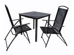 Garten-Essgruppe VCM "3-tlg Sitzgruppe Gartenmöbel Tisch Stühle Set 80S", schwarz, B:80cm T:80cm, Obermaterial: 100% Metall MT., Sitzmöbel-Sets, Garten-Essgruppe