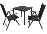 Garten-Essgruppe VCM "3 tlg Alu Glas Gartenset Tisch Sitzgruppe 80SW", schwarz (anthrazit), B:80cm T:80cm, Obermaterial: 100% Metall MT., Sitzmöbel-Sets, Garten-Essgruppe