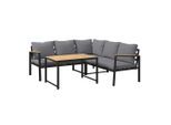 Ambia Garden Loungegarnitur , Grau, Akaziefarben , Textil , Akazie , massiv , Füllung: Faserbällchen, Vlies,Baumwollfüllung, Vlies, Polyetherschaumkern , nicht einzeln stellbar, L-Form , 198x198 cm , Gartenmöbel, Loungemöbel, Lounge-Serien