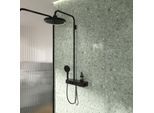Ideal Standard Solos Duschsystem A7883XG mit Aufputz-Brausethermostat Ceratherm Navigo® mit Ablage, Kopfbrause mit LED-Leuchtring, 3-Funktions-Hand- & Kopfbraus, Silk Black