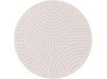 Teppich PACO HOME "Livorno 674", beige (creme), H:14mm Ø:120cm, Polypropylen, Teppiche, Teppich, Uni-Farben, Scandi, Regenbogen, Hoch-Tief Effekt, Outdoor geeignet