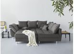 Ecksofa COLLECTION AB "Innsbruck L-Form, B: 247 cm", grau (anthrazit), B:247cm H:87cm T:189cm, Microfaser PRIMABELLE (100% Polyester), Struktur (90% Polyester, 10% Polyacryl), Samtvelours (100% Polyester), Luxus-Microfaser Antiklederoptik (100% Polyester), Sofas, Ecksofa, Set: Sofa & Hocker, 3 Zierkissen, Federkern