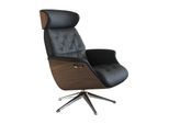 Relaxsessel FLEXLUX "Volden Fernsehsessel, verstellbarer Rücken- & Kopfstütze, drehbar", schwarz (deep balck), B:83cm H:112cm T:125cm, 100% Echteder, Sessel, Relaxsessel, Rücken- und Kopfteilverstellung, Drehbar, Fuß Alu, Armlehne Walnuss