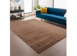 Teppich AYYILDIZ TEPPICHE "JOY 1400, auch als Läufer", braun (mokka), B:120cm H:11mm L:160cm, Polyester, Teppiche, Teppich, besonders weich, uni Kurzflor, Wohnzimmer, Kinderzimmer