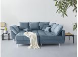 Ecksofa COLLECTION AB "Innsbruck L-Form, B: 247 cm", blau, B:247cm H:87cm T:189cm, Microfaser PRIMABELLE (100% Polyester), Struktur (90% Polyester, 10% Polyacryl), Samtvelours (100% Polyester), Luxus-Microfaser Antiklederoptik (100% Polyester), Sofas, Ecksofa, Set: Sofa & Hocker, 3 Zierkissen, Federkern