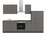 Küchenzeile NOBILIA "Riva I", NEU: individuell anpassbar mit gratis Profi-Beratung", grau (küche: grau, korpus: schiefergrau, arbeitsplatte: beton schiefergrau nachbildung), B:300,3cm H:216,6cm T:60cm, Komplettküchen-Sets, Küchenzeile, vormontiert, Breite 300 cm, Ausrichtung wählbar, wahlw. mit E-Geräten