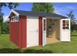 Gartenhaus LASITA MAJA "William", rot (schwedenrot), Fußboden im Gartenhaus, ohne Dacheindeckung, Massivholz, Gartenhäuser, Gartenhaus, Blockbohlenhaus 28mm 2-Raum, Fundamentmass 3800x2500, Schwedenrot