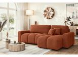 Ecksofa HOME AFFAIRE "FELICI, Schlafsofa 233cm, L-Form mit Recamiere beidseitig montierbar", orange (terra), B:233cm H:88cm T:142cm, 100% Polyester, Sofas, Ecksofa, Designsofa mit Bettfunktion und Bettkasten, Maße B/T/H: 233/142/88 cm