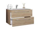 Waschtisch VCM "2-tlg. Waschplatz Waschtisch Badinos 2 Schublade", braun (sonoma, eiche), B:80cm T:46cm, Waschtische, Waschtisch