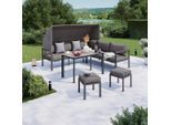 Ambia Garden Dining-Loungeset, Anthrazit, Grau, Metall, Glas, Textil, 5-teilig, Füllung: Polyester,Schaumstoff, 224x147 cm, Loungemöbel, Gartenlounge-Sets