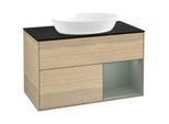 Villeroy und Boch Finion Waschtischunterschrank FA22GMPC 100cm, Abdeckplatte black matt, Regale Olive matt lacquer, Oak Veneer
