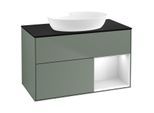 Villeroy und Boch Finion Waschtischunterschrank FA22MTGM 100cm, Abdeckplatte black matt, Regale White matt lacquer, Olive Matt Lacquer