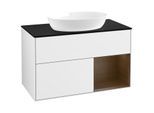 Villeroy und Boch Finion Waschtischunterschrank FA22GNGF 100cm, Abdeckplatte black matt, Regale Walnut Veneer, Glossy white lacquer