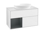Villeroy und Boch Finion Waschtischunterschrank GA11HGGF 100cm, Abdeckplatte white matt, Emotion, Regale Midnight matt lacquer, Glossy white lacquer