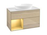 Villeroy und Boch Finion Waschtischunterschrank GA11HFPC 100cm, Abdeckplatte white matt, Emotion, Regale Gold matt lacquer, Oak Veneer