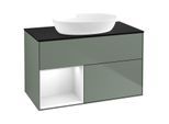 Villeroy und Boch Finion Waschtischunterschrank GA12GFGM 100cm, Abdeckplatte black matt, Emotion, Regale Glossy white lacquer, Olive Matt Lacquer