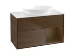 Villeroy und Boch Finion Waschtischunterschrank FA21GNGN 100cm, Abdeckplatte white matt, Regale Walnut Veneer, Walnut veneer