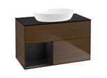 Villeroy und Boch Finion Waschtischunterschrank GA12PDGN 100cm, Abdeckplatte black matt, Emotion, Regale Black matt lacquer, Walnut veneer
