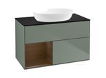 Villeroy und Boch Finion Waschtischunterschrank GA12GNGM 100cm, Abdeckplatte black matt, Emotion, Regale Walnut Veneer, Olive Matt Lacquer