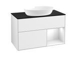 Villeroy und Boch Finion Waschtischunterschrank GA22GFGF 100cm, Abdeckplatte black matt, Emotion, Regale Glossy white lacquer, Glossy white lacquer