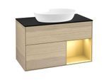 Villeroy und Boch Finion Waschtischunterschrank GA22HFPC 100cm, Abdeckplatte black matt, Emotion, Regale Gold matt lacquer, Oak Veneer