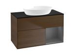 Villeroy und Boch Finion Waschtischunterschrank GA22GKGN 100cm, Abdeckplatte black matt, Emotion, Regale Anthracite matt lacquer, Walnut veneer