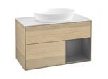 Villeroy und Boch Finion Waschtischunterschrank GA21GKPC 100cm, Abdeckplatte white matt, Emotion, Regale Anthracite matt lacquer, Oak Veneer