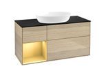 Villeroy und Boch Finion Waschtischunterschrank FA62HFPC 120cm, Abdeckplatte black matt, Regale Gold matt lacquer, Oak Veneer