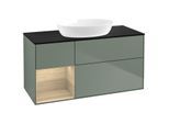 Villeroy und Boch Finion Waschtischunterschrank FA62PCGM 120cm, Abdeckplatte black matt, Regale Oak Veneer, Olive Matt Lacquer