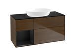 Villeroy und Boch Finion Waschtischunterschrank FA62PDGN 120cm, Abdeckplatte black matt, Regale Black matt lacquer, Walnut veneer
