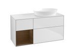 Villeroy und Boch Finion Waschtischunterschrank FA41GNMT 120cm, Abdeckplatte white matt, Regale Walnut Veneer, White matt lacquer