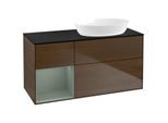 Villeroy und Boch Finion Waschtischunterschrank FA42GMGN 120cm, Abdeckplatte black matt, Regale Olive matt lacquer, Walnut veneer