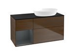 Villeroy und Boch Finion Waschtischunterschrank FA42HGGN 120cm, Abdeckplatte black matt, Regale Midnight matt lacquer, Walnut veneer