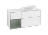 Villeroy und Boch Finion Waschtischunterschrank GA41GMGF 120cm, Abdeckplatte white matt, Emotion, Regale Olive matt lacquer, Glossy white lacquer