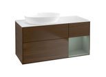 Villeroy und Boch Finion Waschtischunterschrank GA51GMGN 120cm, Abdeckplatte white matt, Emotion, Regale Olive matt lacquer, Walnut veneer