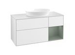 Villeroy und Boch Finion Waschtischunterschrank GA71GMGF 120cm, Abdeckplatte white matt, Emotion, Regale Olive matt lacquer, Glossy white lacquer