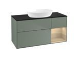 Villeroy und Boch Finion Waschtischunterschrank FA72PCGM 120cm, Abdeckplatte black matt, Regale Oak Veneer, Olive Matt Lacquer